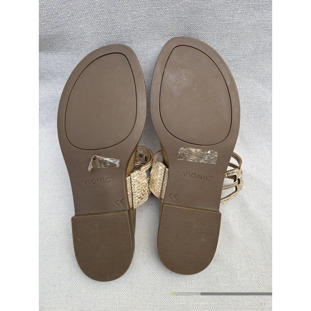 Vionic Alvana Gold Leather Thong Sandals Flat Heeled Size 8 - Picture 3 of 11